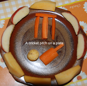 salad in shape of cricket stumps